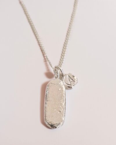 Small Tablet Necklace with Charm - Sterling Silver