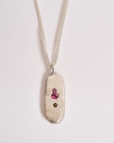 Small Tablet Necklace - Sterling Silver, Mixed Sapphire