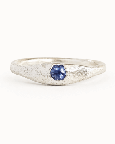 Aluna Ring - Sterling Silver, Blue Hexagonal Sapphire