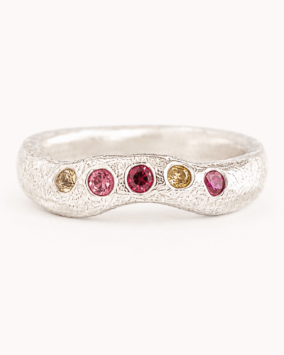 Wave Ring - Sterling Silver, Yellow & Pink Sapphires