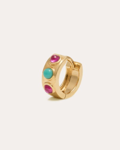 Cha Cha Huggie Ruby/Turquoise Small - 14CT Gold