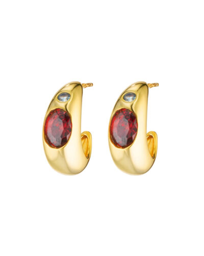 Bambi Hoops - 18K Gold Plated, Garnet