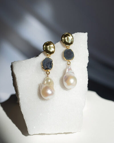 SAMPLE | Sapphire Birthstones x Pearls Earrings (September) - 24K Gold Plated