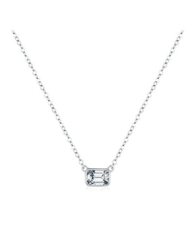 Gemstone Rectangular Pendant Necklace - Sterling Silver