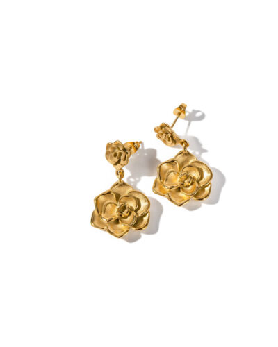Camellia Drop Earrings - 18K Gold Plated