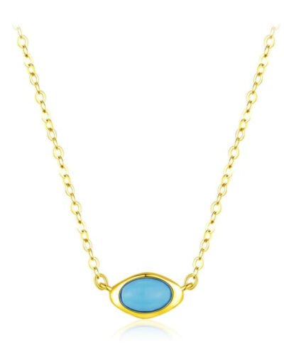 Turquoise Oval Pendant Necklace - 18K Gold Plated