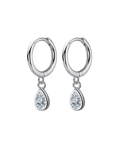 Crystal Teardrop Huggie Earrings - Sterling Silver
