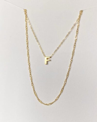 Alphabet + Long Anne Necklace Set "F" - 14k Gold Vermeil