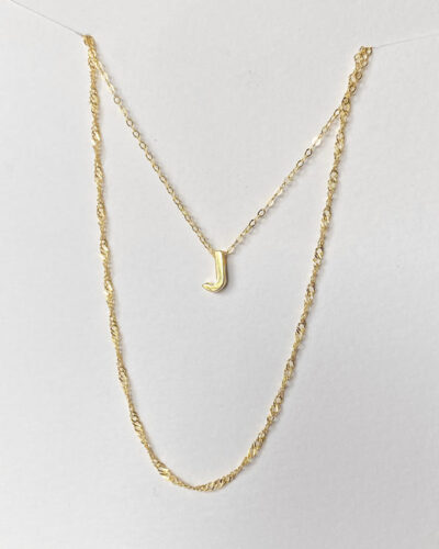 Alphabet + Long Anne Necklace Set "J" - 14k Gold Vermeil