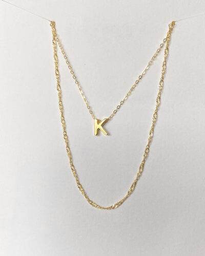 Alphabet + Long Anne Necklace Set "K" - 14k Gold Vermeil