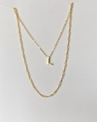 Alphabet + Long Anne Necklace Set "L" - 14k Gold Vermeil