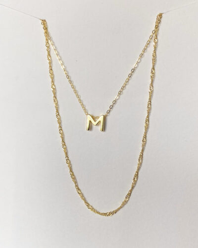 Alphabet + Long Anne Necklace Set "M" - 14k Gold Vermeil