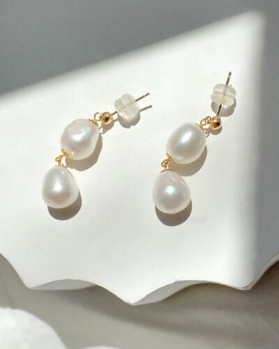 Elisse Double Pearl Studs - 18k Gold