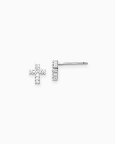 Signature Cross Stud Earrings - 9K White Gold, Diamond (Lab Grown) (0.10ct)