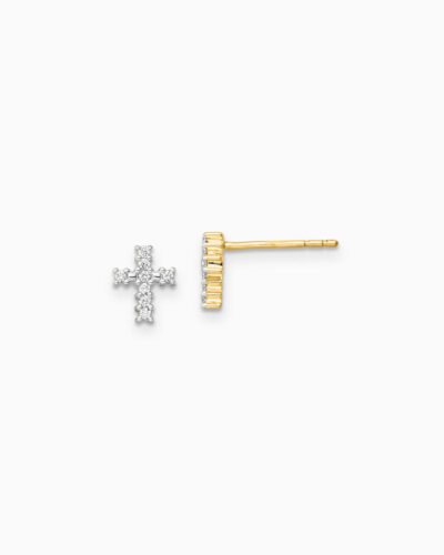 Signature Cross Stud Earrings - 9K Gold, Diamond (Lab Grown) (0.10ct)