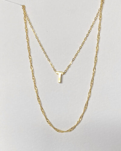 Alphabet + Long Anne Necklace Set "T" - 14k Gold Vermeil