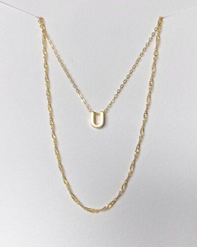 Alphabet + Long Anne Necklace Set "U" - 14k Gold Vermeil