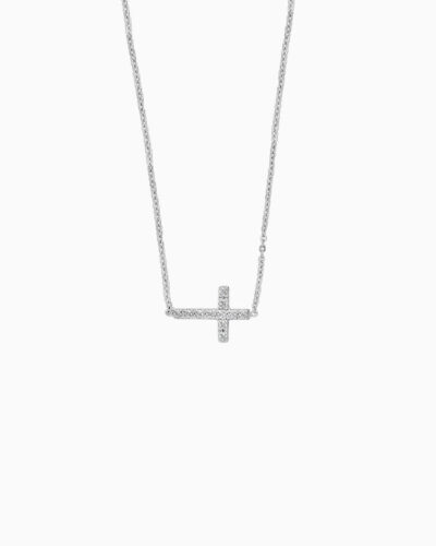 Essential Cubic Zirconia Cross Pendant Necklace - Silver Stainless Steel