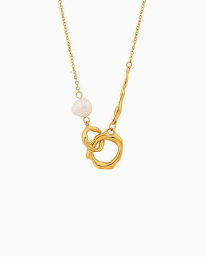 Luna Freshwater Pearl Cirlce Link Necklace - 18K Gold Plated