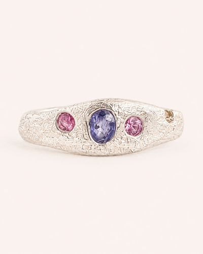 Aluna Bold Ring - Sterling Silver, Pink, Yellow and Blue 5 Stone