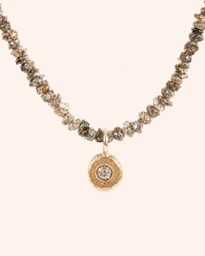 Rough Diamond Choker - 9K Yellow Gold, Bubble Charm