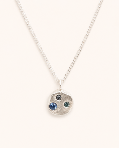 Three Stone Bubble Necklace - Sterling Silver, Teal Sapphire