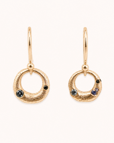 Demilue Earrings - 9k Yellow Gold, Teal Saphire