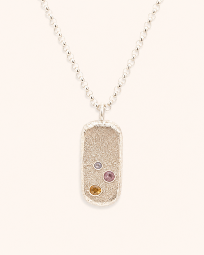 Large Tablet Necklace - Sterling Silver, Mixed Sapphire