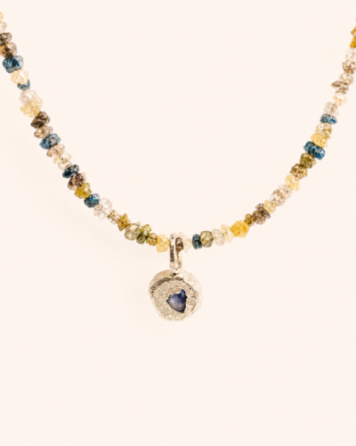 Rough Diamond Choker - 9K White Gold Bubble Charm, Blue Sapphire