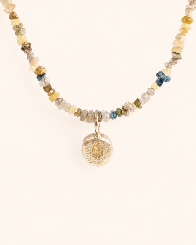 Rough Diamond Choker - 9K White Gold Bubble Charm, Yellow Sapphire