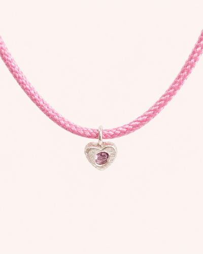 Paracord Necklace - Sterling Silver, Lavender Pink & Sapphire Heart