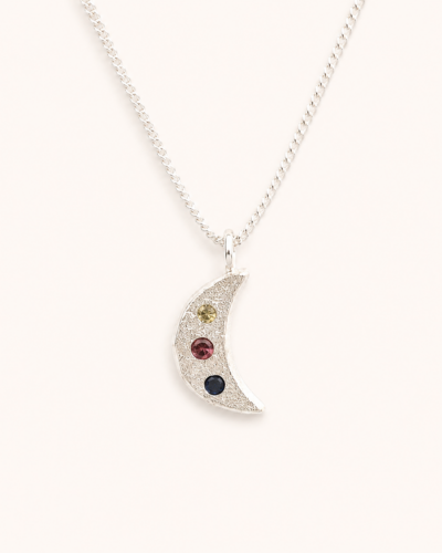 Crescent Moon Necklace - Sterling Silver, Mixed Sapphire