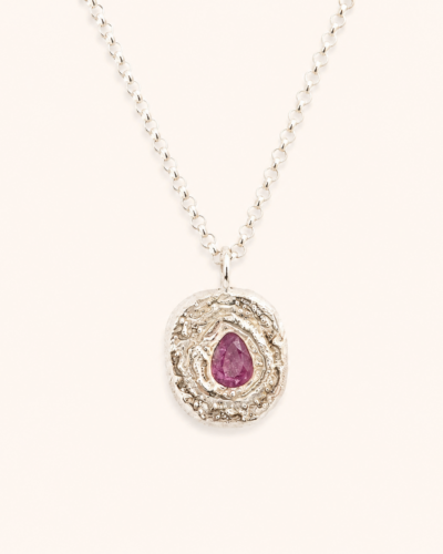 Portrait Pendant - Sterling Silver, Pink Sapphire
