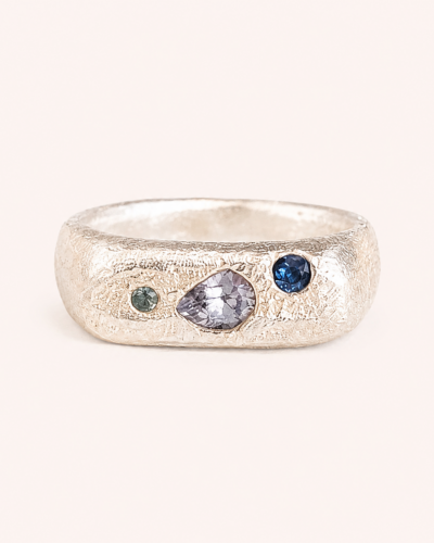 Tablet Signet Ring - Sterling Silver, Blue Sapphire