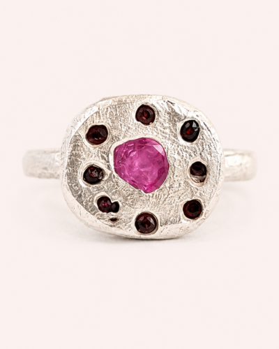 Bowl Ring - Sterling Silver, Pink Sapphire