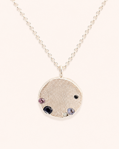 Coin Necklace - Sterling Silver, Mixed Sapphire