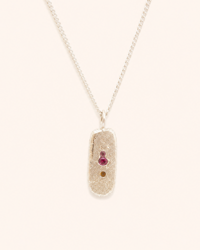 Small Tablet Necklace - Sterling Silver, Mixed Sapphire