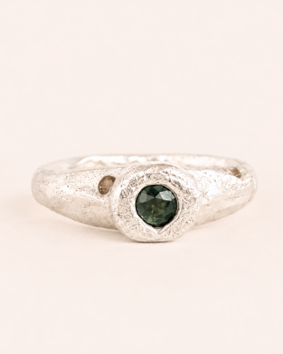Solitare Ring - Sterling Silver, Green Sapphire