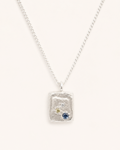 Square Tablet Necklace - Sterling Silver, Mixed Sapphire