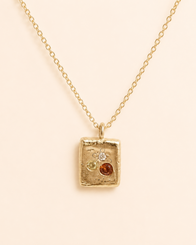 Gold Square Tablet Necklace - Mixed Sapphire & Diamond