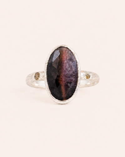 Tourmaline Slice Cabochon Ring - Sterling Silver