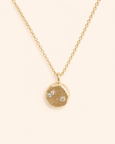 3 Stone Bubble Necklace - 9K Yellow Gold, Diamond