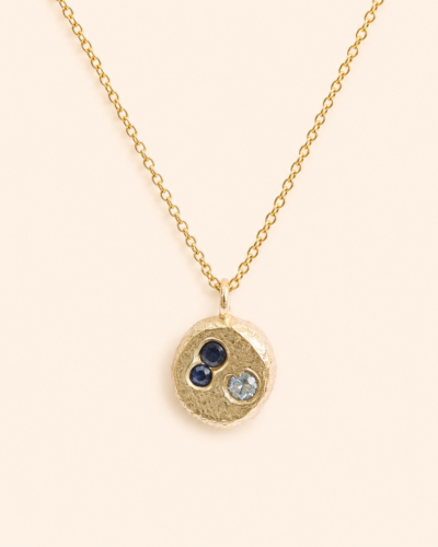 3 Stone Bubble Necklace - 9K Yellow Gold, Teal Sapphire